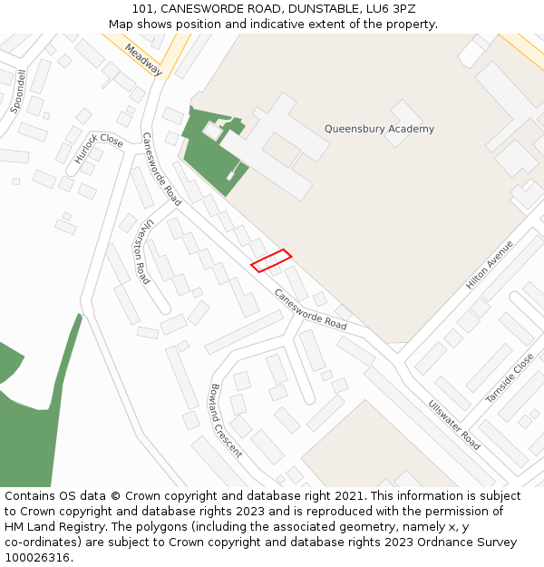 101, CANESWORDE ROAD, DUNSTABLE, LU6 3PZ: Location map and indicative extent of plot