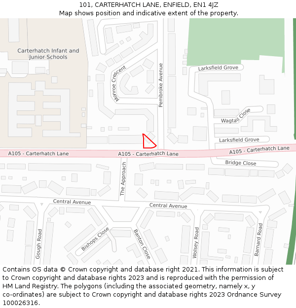 101, CARTERHATCH LANE, ENFIELD, EN1 4JZ: Location map and indicative extent of plot