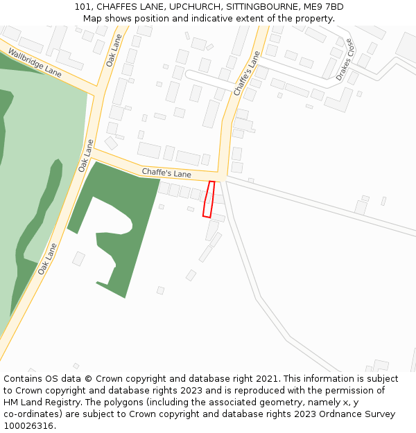 101, CHAFFES LANE, UPCHURCH, SITTINGBOURNE, ME9 7BD: Location map and indicative extent of plot