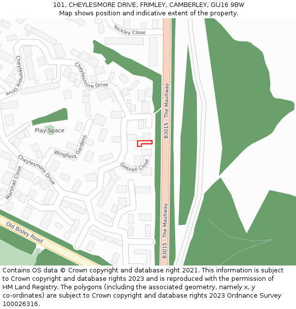 101, CHEYLESMORE DRIVE, FRIMLEY, CAMBERLEY, GU16 9BW: Location map and indicative extent of plot