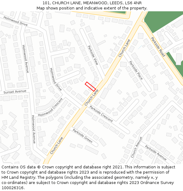 101, CHURCH LANE, MEANWOOD, LEEDS, LS6 4NR: Location map and indicative extent of plot