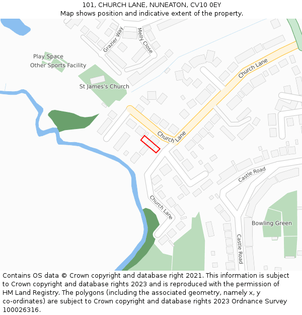 101, CHURCH LANE, NUNEATON, CV10 0EY: Location map and indicative extent of plot