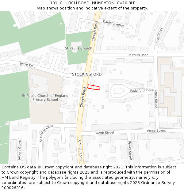 101, CHURCH ROAD, NUNEATON, CV10 8LF: Location map and indicative extent of plot