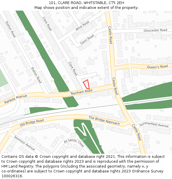 101, CLARE ROAD, WHITSTABLE, CT5 2EH: Location map and indicative extent of plot