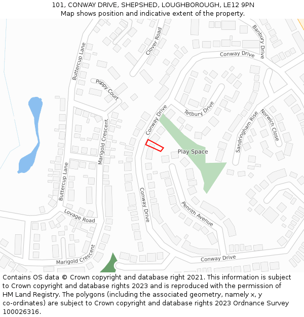 101, CONWAY DRIVE, SHEPSHED, LOUGHBOROUGH, LE12 9PN: Location map and indicative extent of plot