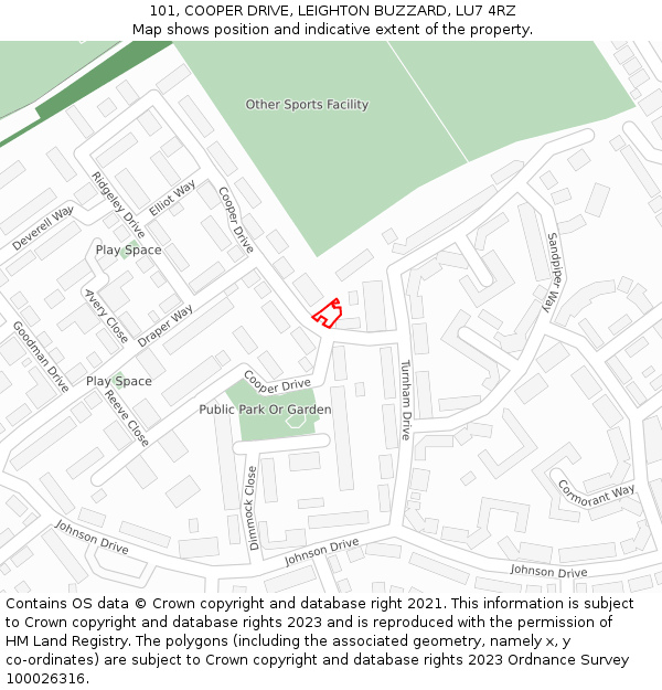 101, COOPER DRIVE, LEIGHTON BUZZARD, LU7 4RZ: Location map and indicative extent of plot