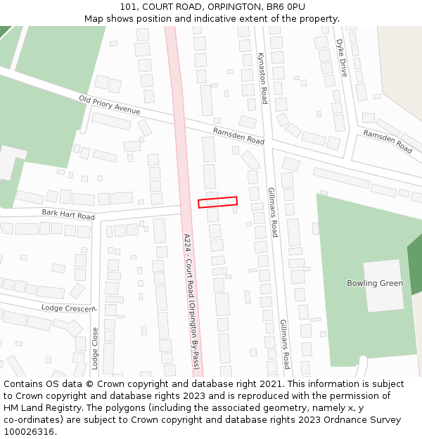 101, COURT ROAD, ORPINGTON, BR6 0PU: Location map and indicative extent of plot