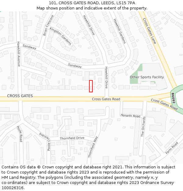 101, CROSS GATES ROAD, LEEDS, LS15 7PA: Location map and indicative extent of plot