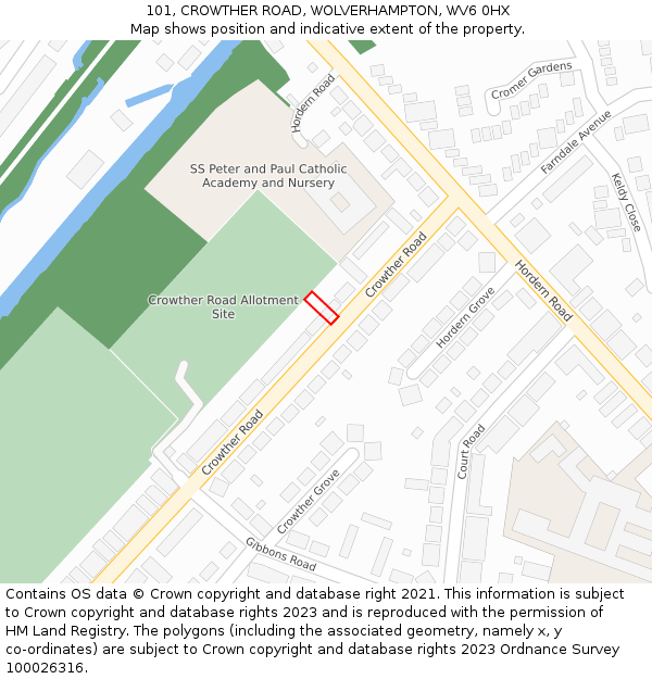 101, CROWTHER ROAD, WOLVERHAMPTON, WV6 0HX: Location map and indicative extent of plot