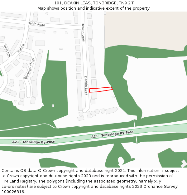 101, DEAKIN LEAS, TONBRIDGE, TN9 2JT: Location map and indicative extent of plot