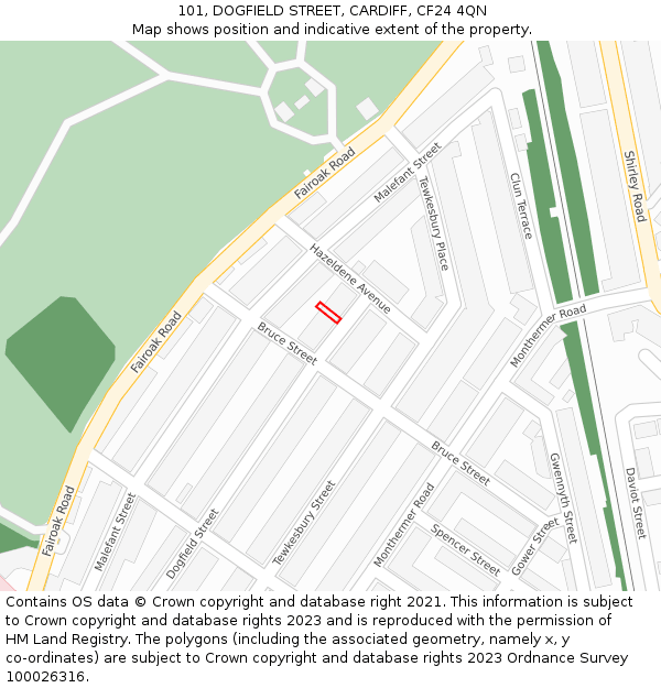 101, DOGFIELD STREET, CARDIFF, CF24 4QN: Location map and indicative extent of plot
