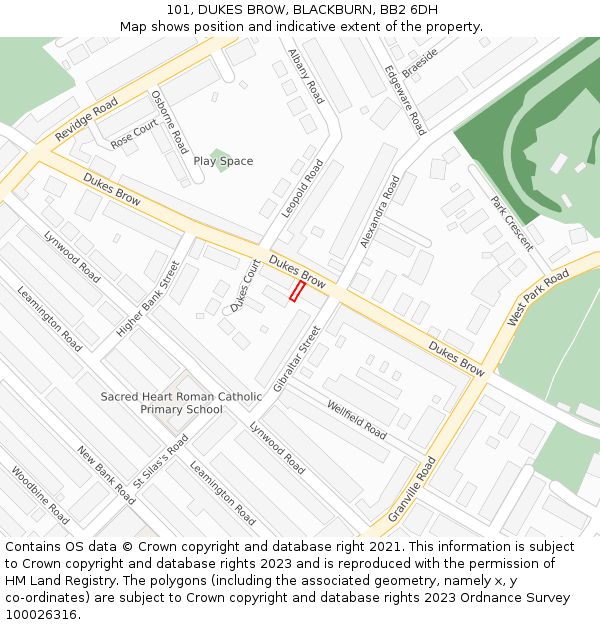 101, DUKES BROW, BLACKBURN, BB2 6DH: Location map and indicative extent of plot