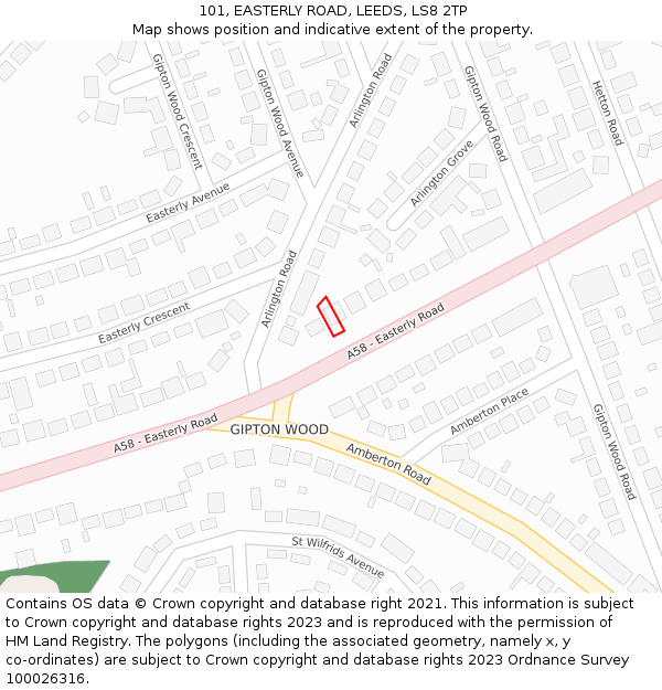 101, EASTERLY ROAD, LEEDS, LS8 2TP: Location map and indicative extent of plot