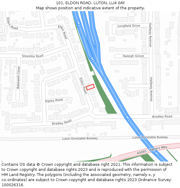 101, ELDON ROAD, LUTON, LU4 0AY: Location map and indicative extent of plot