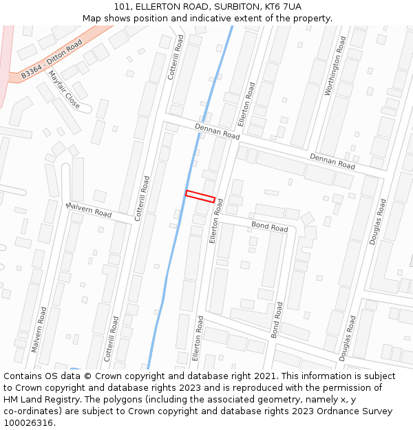 101, ELLERTON ROAD, SURBITON, KT6 7UA: Location map and indicative extent of plot