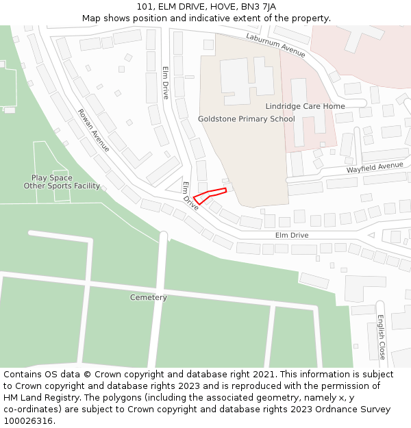 101, ELM DRIVE, HOVE, BN3 7JA: Location map and indicative extent of plot