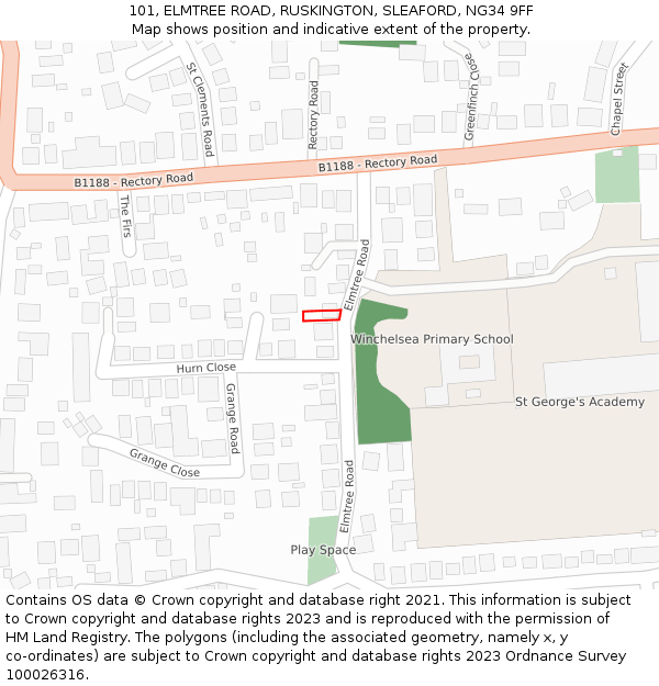 101, ELMTREE ROAD, RUSKINGTON, SLEAFORD, NG34 9FF: Location map and indicative extent of plot