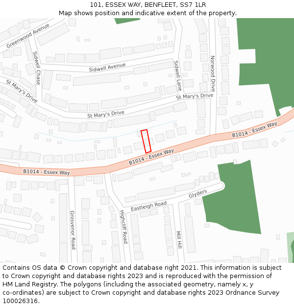 101, ESSEX WAY, BENFLEET, SS7 1LR: Location map and indicative extent of plot