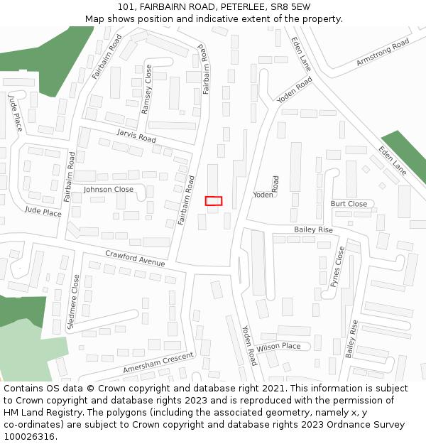 101, FAIRBAIRN ROAD, PETERLEE, SR8 5EW: Location map and indicative extent of plot