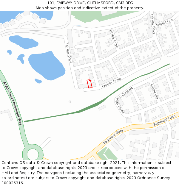 101, FAIRWAY DRIVE, CHELMSFORD, CM3 3FG: Location map and indicative extent of plot