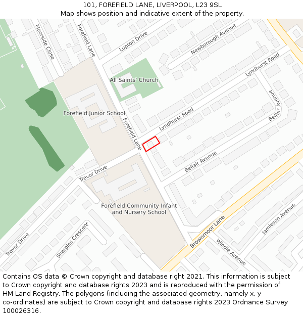 101, FOREFIELD LANE, LIVERPOOL, L23 9SL: Location map and indicative extent of plot