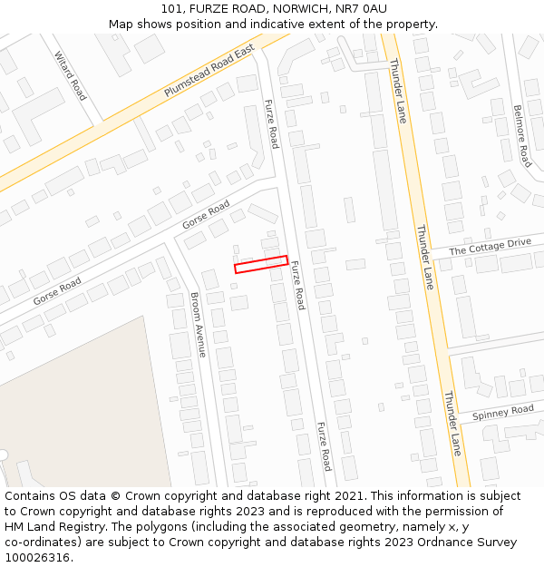 101, FURZE ROAD, NORWICH, NR7 0AU: Location map and indicative extent of plot