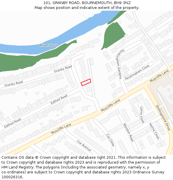 101, GRANBY ROAD, BOURNEMOUTH, BH9 3NZ: Location map and indicative extent of plot