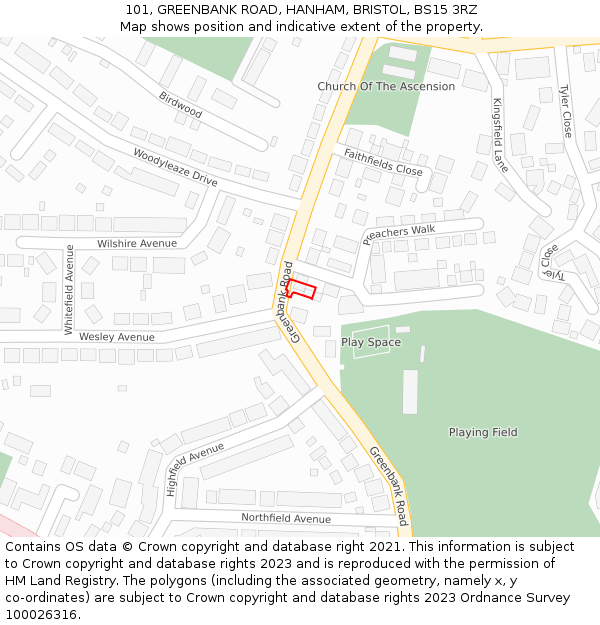 101, GREENBANK ROAD, HANHAM, BRISTOL, BS15 3RZ: Location map and indicative extent of plot
