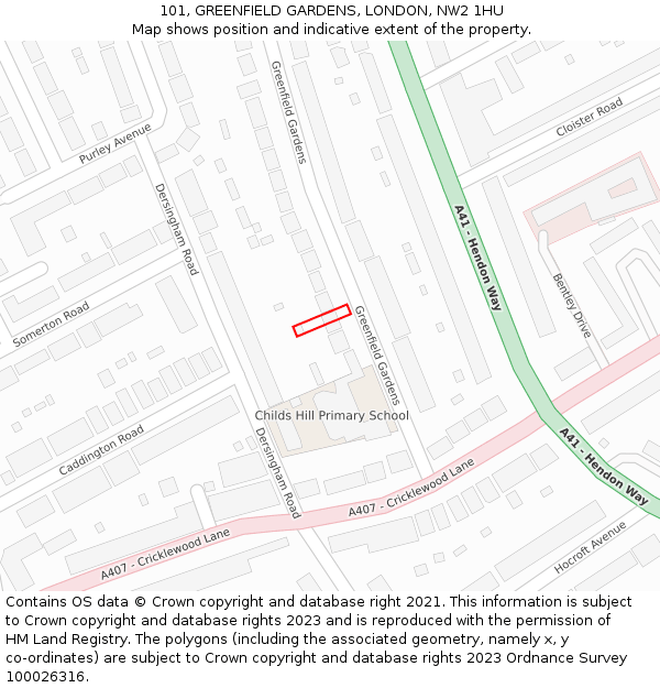 101, GREENFIELD GARDENS, LONDON, NW2 1HU: Location map and indicative extent of plot
