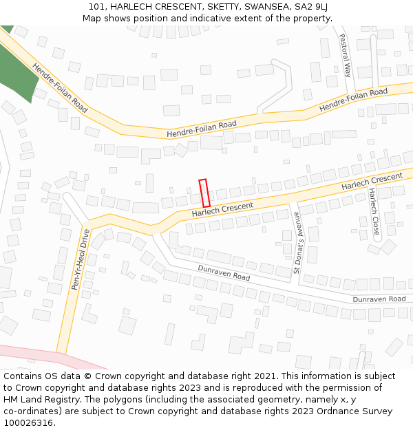 101, HARLECH CRESCENT, SKETTY, SWANSEA, SA2 9LJ: Location map and indicative extent of plot