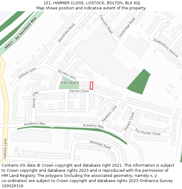 101, HARRIER CLOSE, LOSTOCK, BOLTON, BL6 4GJ: Location map and indicative extent of plot