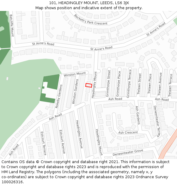 101, HEADINGLEY MOUNT, LEEDS, LS6 3JX: Location map and indicative extent of plot