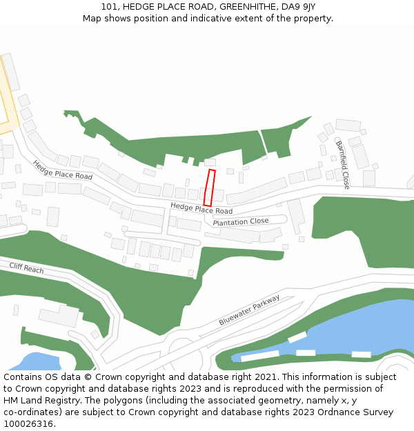 101, HEDGE PLACE ROAD, GREENHITHE, DA9 9JY: Location map and indicative extent of plot