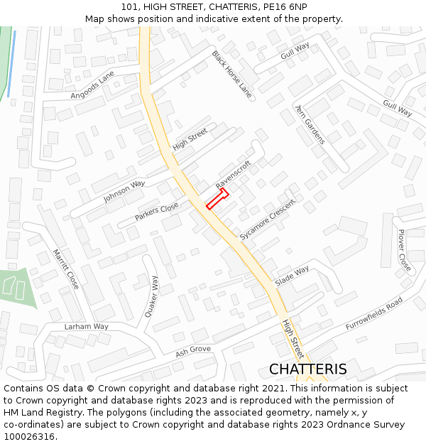 101, HIGH STREET, CHATTERIS, PE16 6NP: Location map and indicative extent of plot