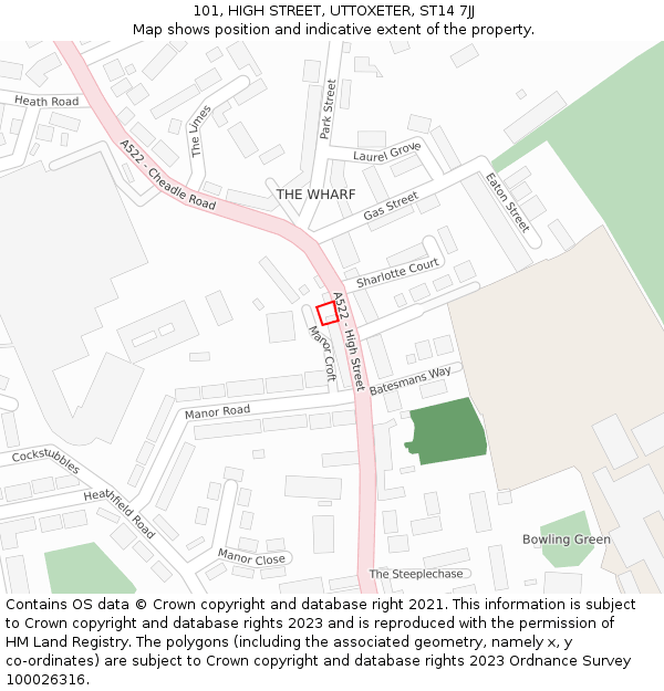101, HIGH STREET, UTTOXETER, ST14 7JJ: Location map and indicative extent of plot