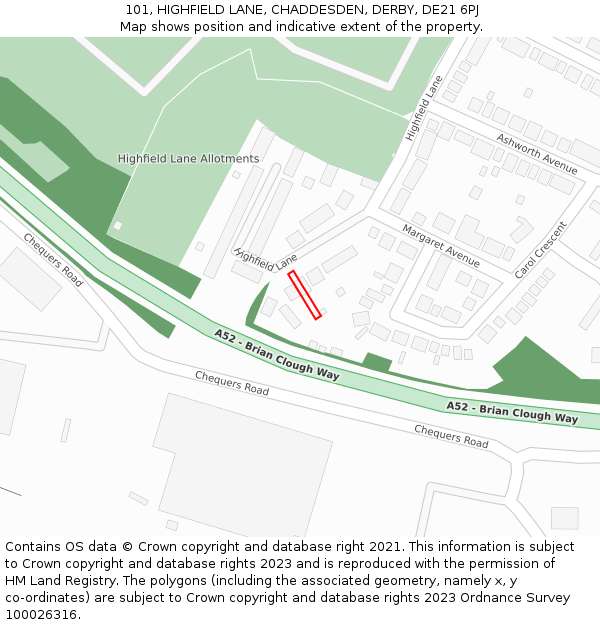 101, HIGHFIELD LANE, CHADDESDEN, DERBY, DE21 6PJ: Location map and indicative extent of plot