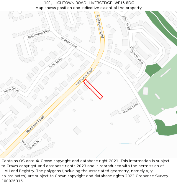 101, HIGHTOWN ROAD, LIVERSEDGE, WF15 8DG: Location map and indicative extent of plot