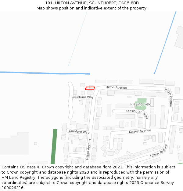 101, HILTON AVENUE, SCUNTHORPE, DN15 8BB: Location map and indicative extent of plot