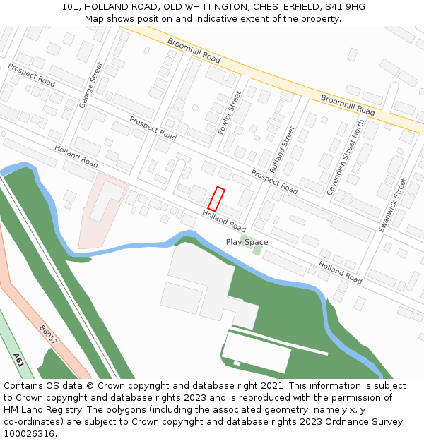 101, HOLLAND ROAD, OLD WHITTINGTON, CHESTERFIELD, S41 9HG: Location map and indicative extent of plot