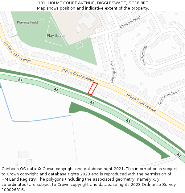 101, HOLME COURT AVENUE, BIGGLESWADE, SG18 8PE: Location map and indicative extent of plot