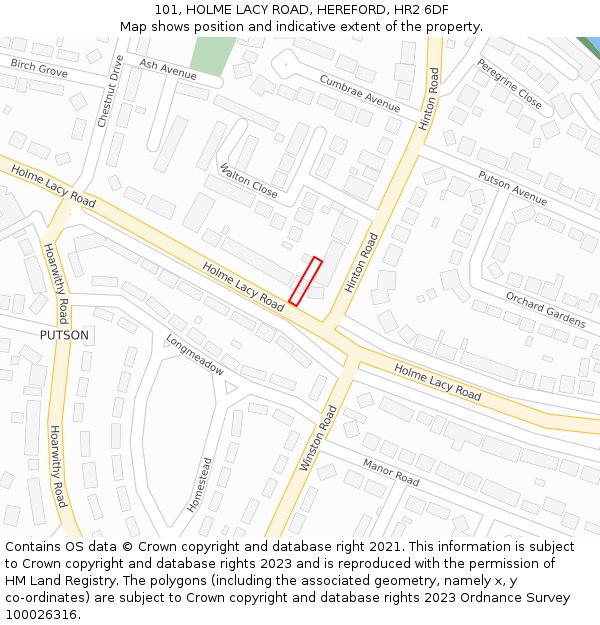 101, HOLME LACY ROAD, HEREFORD, HR2 6DF: Location map and indicative extent of plot