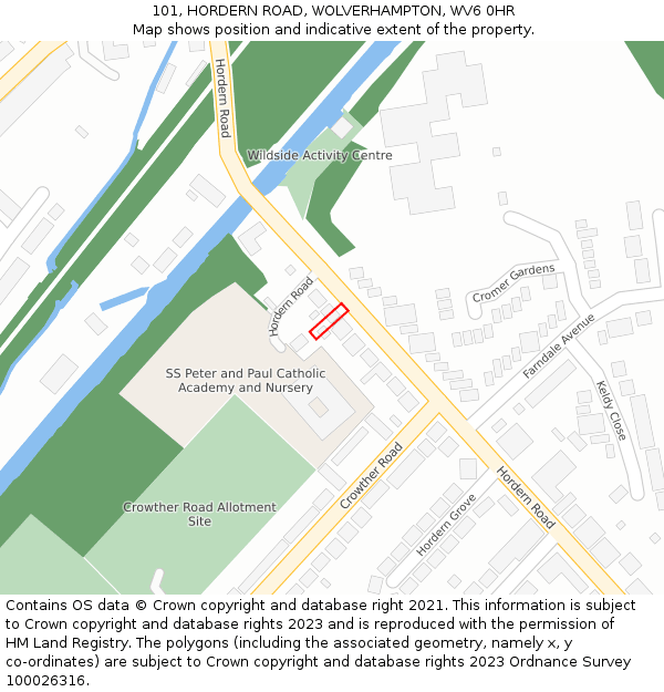 101, HORDERN ROAD, WOLVERHAMPTON, WV6 0HR: Location map and indicative extent of plot