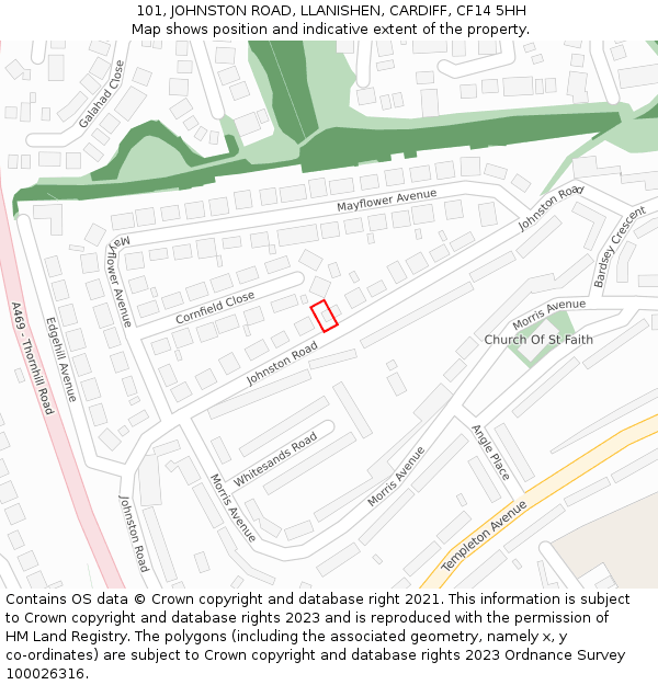 101, JOHNSTON ROAD, LLANISHEN, CARDIFF, CF14 5HH: Location map and indicative extent of plot