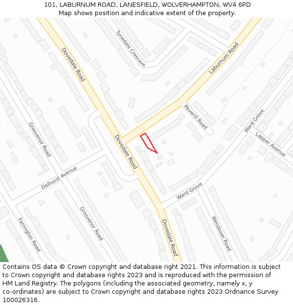 101, LABURNUM ROAD, LANESFIELD, WOLVERHAMPTON, WV4 6PD: Location map and indicative extent of plot