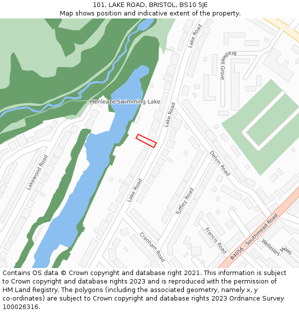 101, LAKE ROAD, BRISTOL, BS10 5JE: Location map and indicative extent of plot