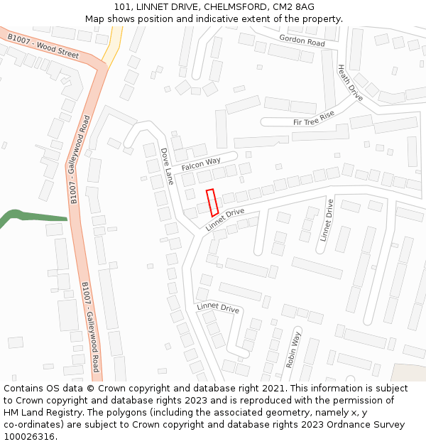 101, LINNET DRIVE, CHELMSFORD, CM2 8AG: Location map and indicative extent of plot