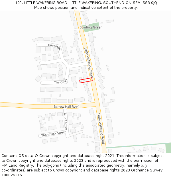 101, LITTLE WAKERING ROAD, LITTLE WAKERING, SOUTHEND-ON-SEA, SS3 0JQ: Location map and indicative extent of plot