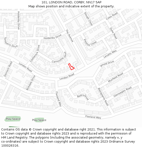 101, LONDON ROAD, CORBY, NN17 5AP: Location map and indicative extent of plot