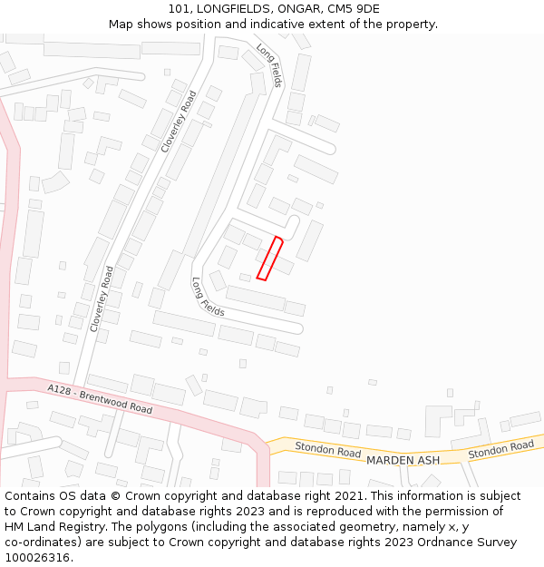 101, LONGFIELDS, ONGAR, CM5 9DE: Location map and indicative extent of plot