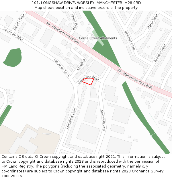 101, LONGSHAW DRIVE, WORSLEY, MANCHESTER, M28 0BD: Location map and indicative extent of plot